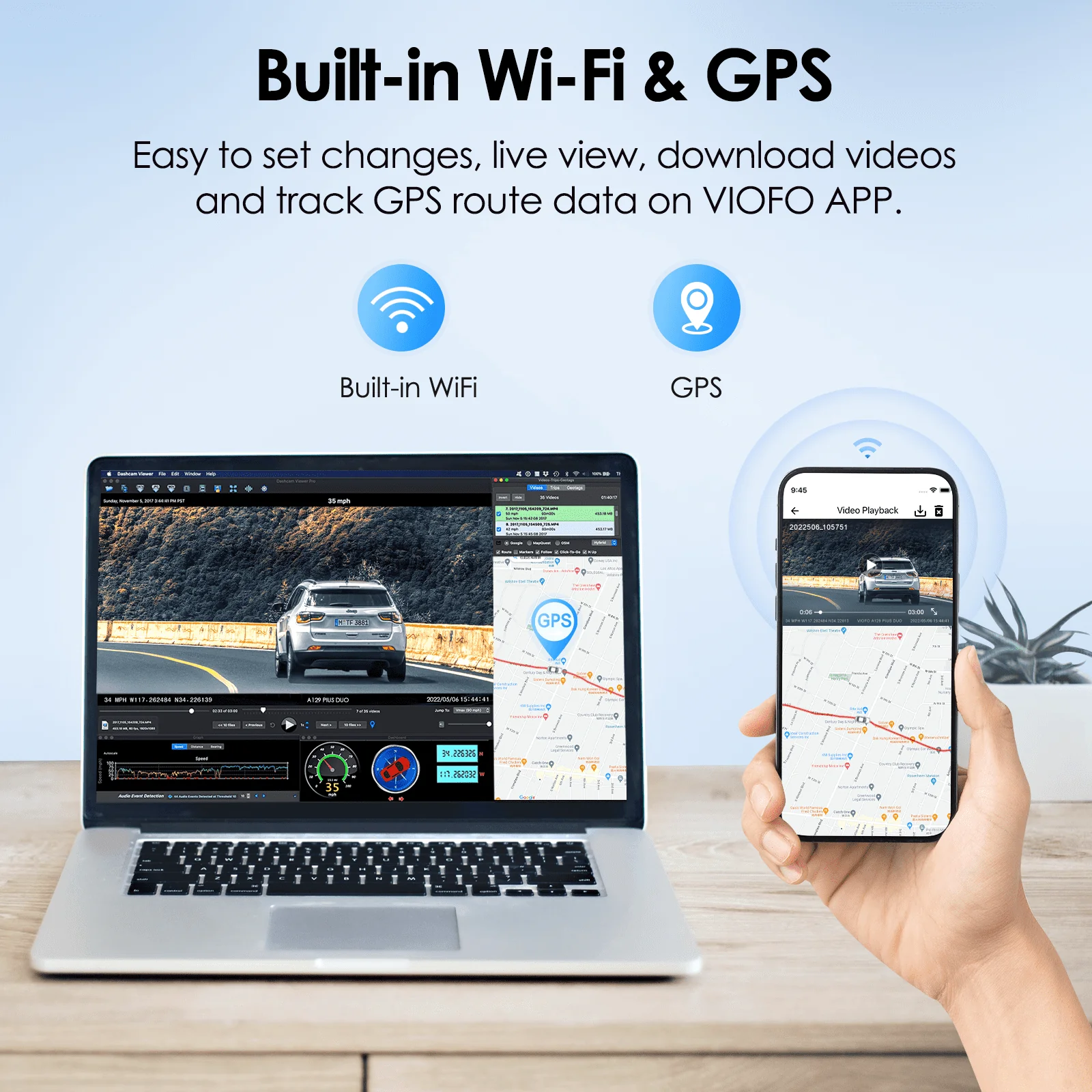 VIOFO Dual Dash Cam, 2K 1440P 60fps+1080P 30fps Front and Rear Dash Camera with Wi-Fi GPS, Parking Mode(A129 Plus Duo)