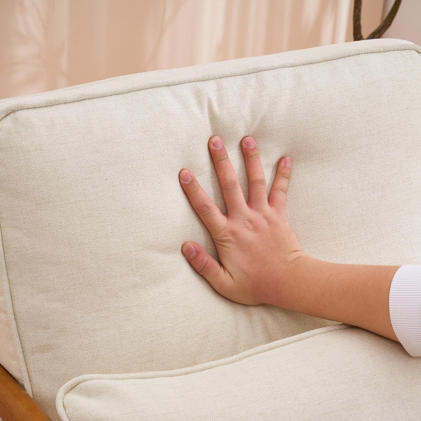 UBesGoo Modern Arm Chair Linen Fabric Upholstered Comfy Reading Accent Chair with Solid Wood Frame Beige