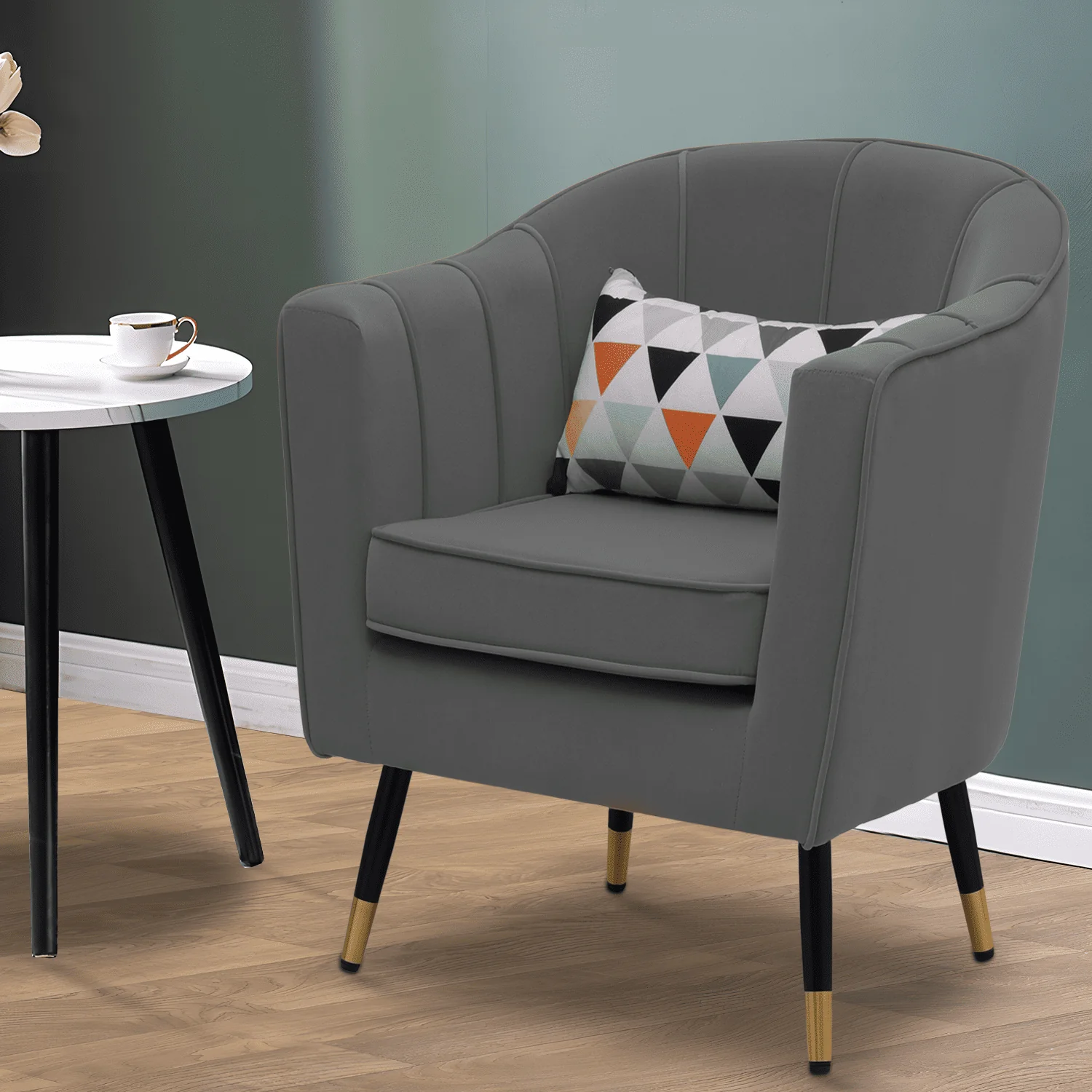 Magshion Modern Armchair Chair Reading Chair Barrel Arm Chair with Cushion and Upholstered Seat Comfy Single Sofa Accent Chair for Living Room Bedroom, Grey