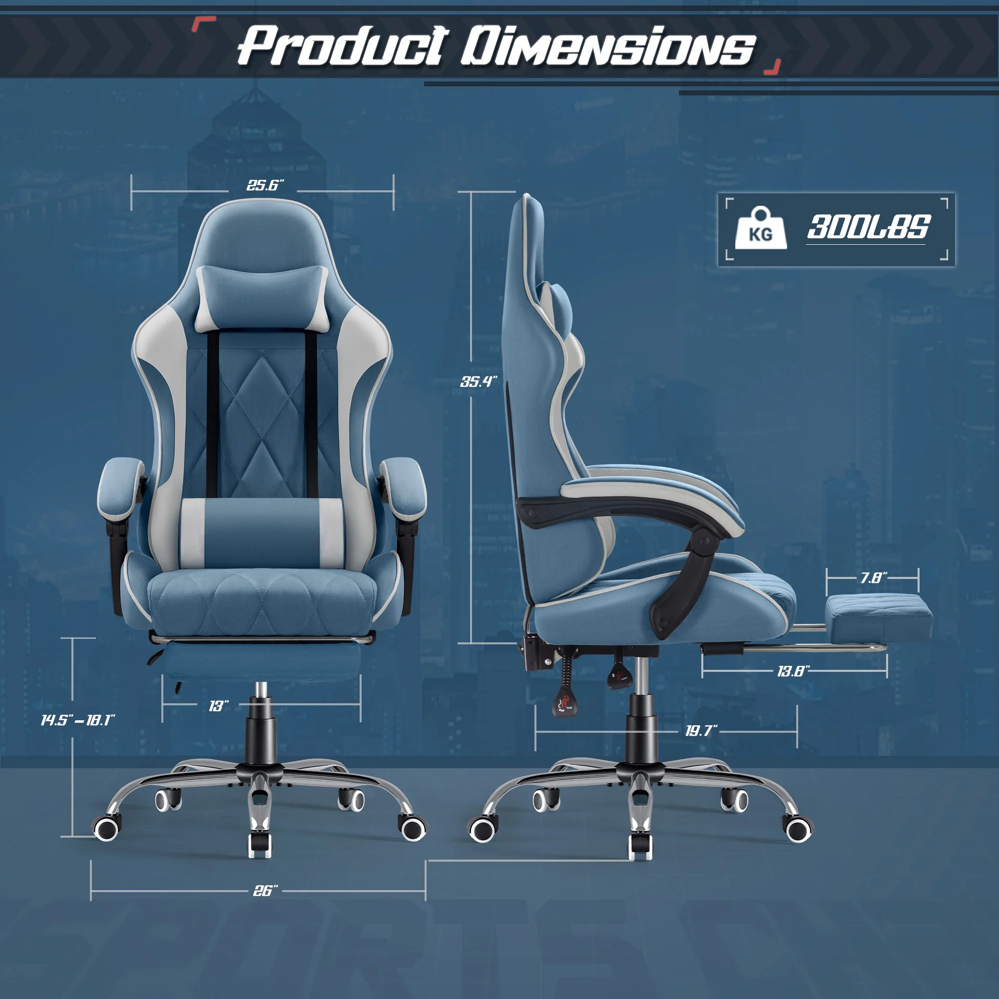 Homall Gaming Chair Fabric Computer Chair Massage Game Chair Cloth Office Chair with Headrest, Lumbar Support & Footrest,Gray