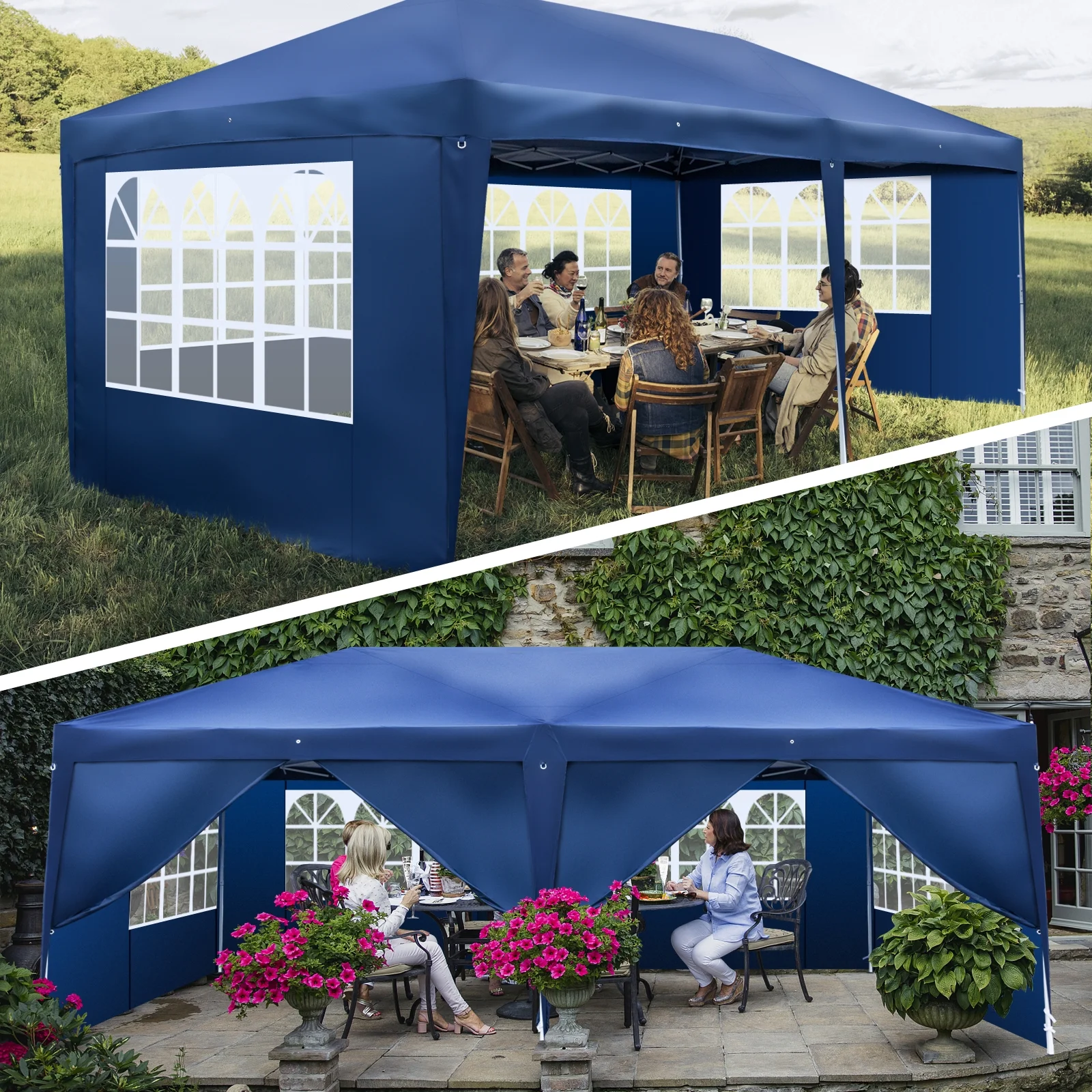 Zimtown 10'x20' Ez Pop up Backyard Canopy Heavy Duty Blue W/6 Sides